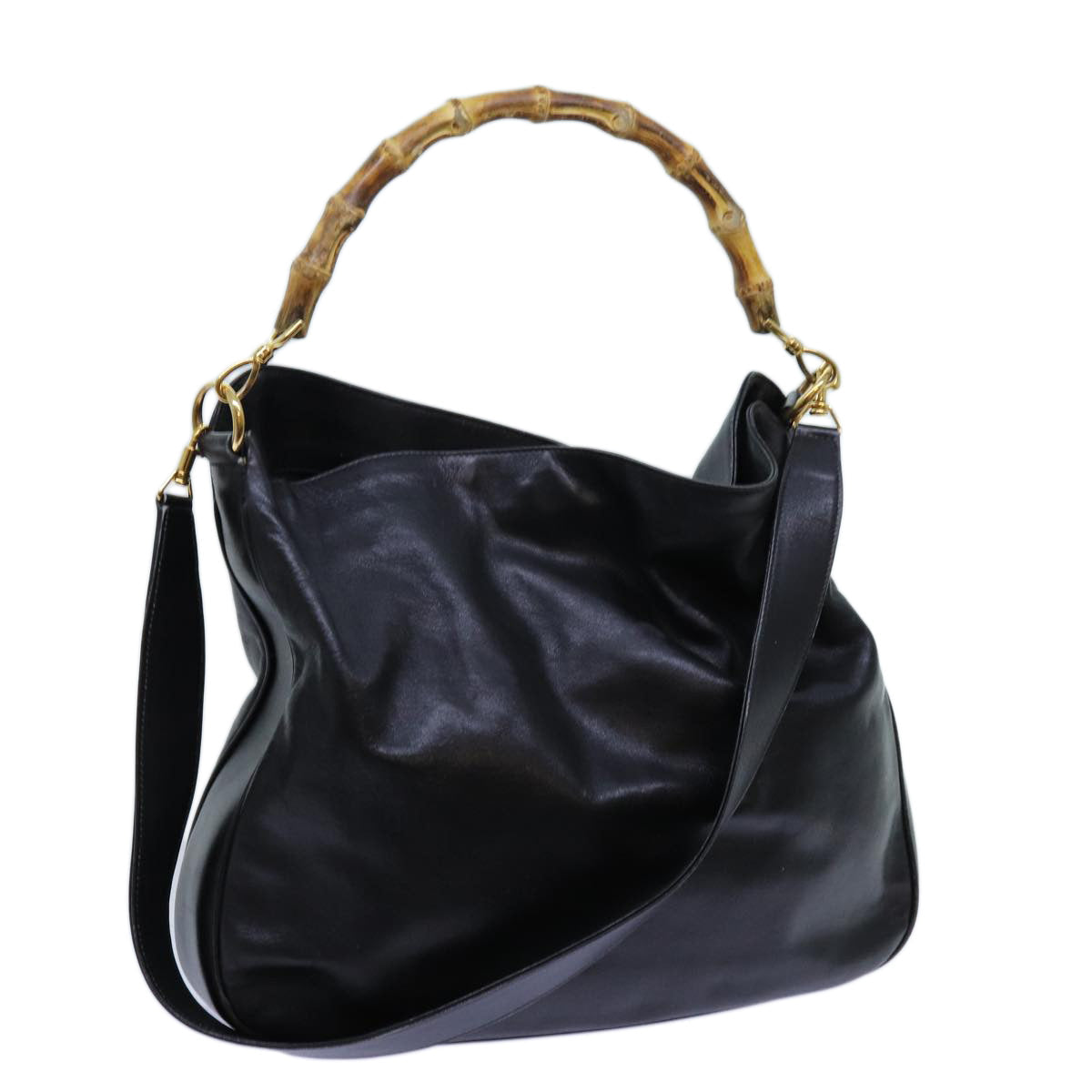 GUCCI Bamboo Hand Bag Leather 2way Black 001 1638 72735