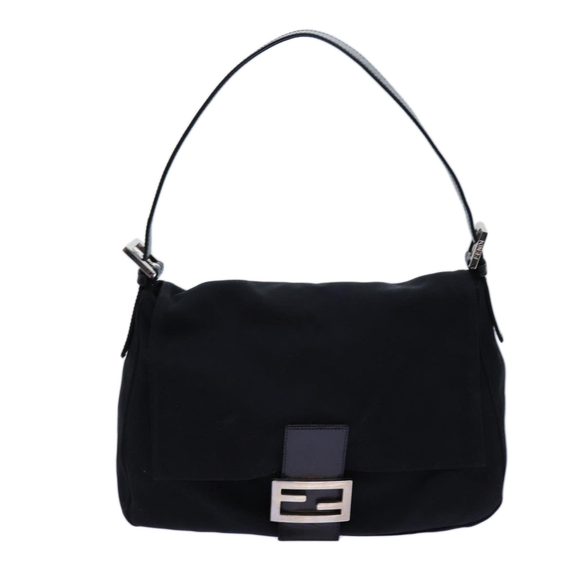 FENDI Mamma Baguette Shoulder Bag Nylon Black 72742