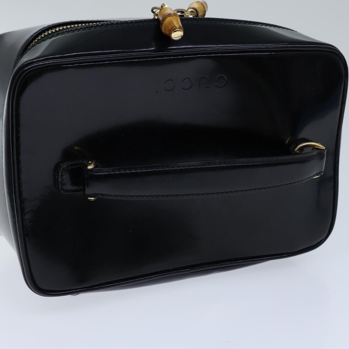GUCCI Bamboo Vanity Cosmetic Pouch Patent leather Black 72757