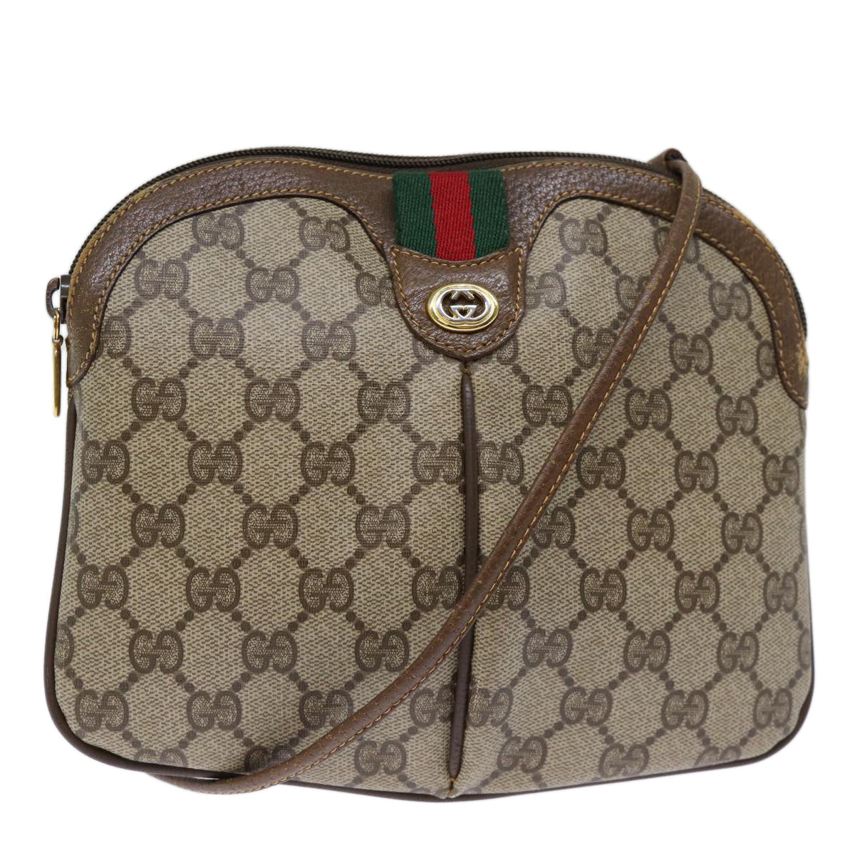GUCCI GG Canvas Web Sherry Line Shoulder Bag PVC Beige Green Red 72786
