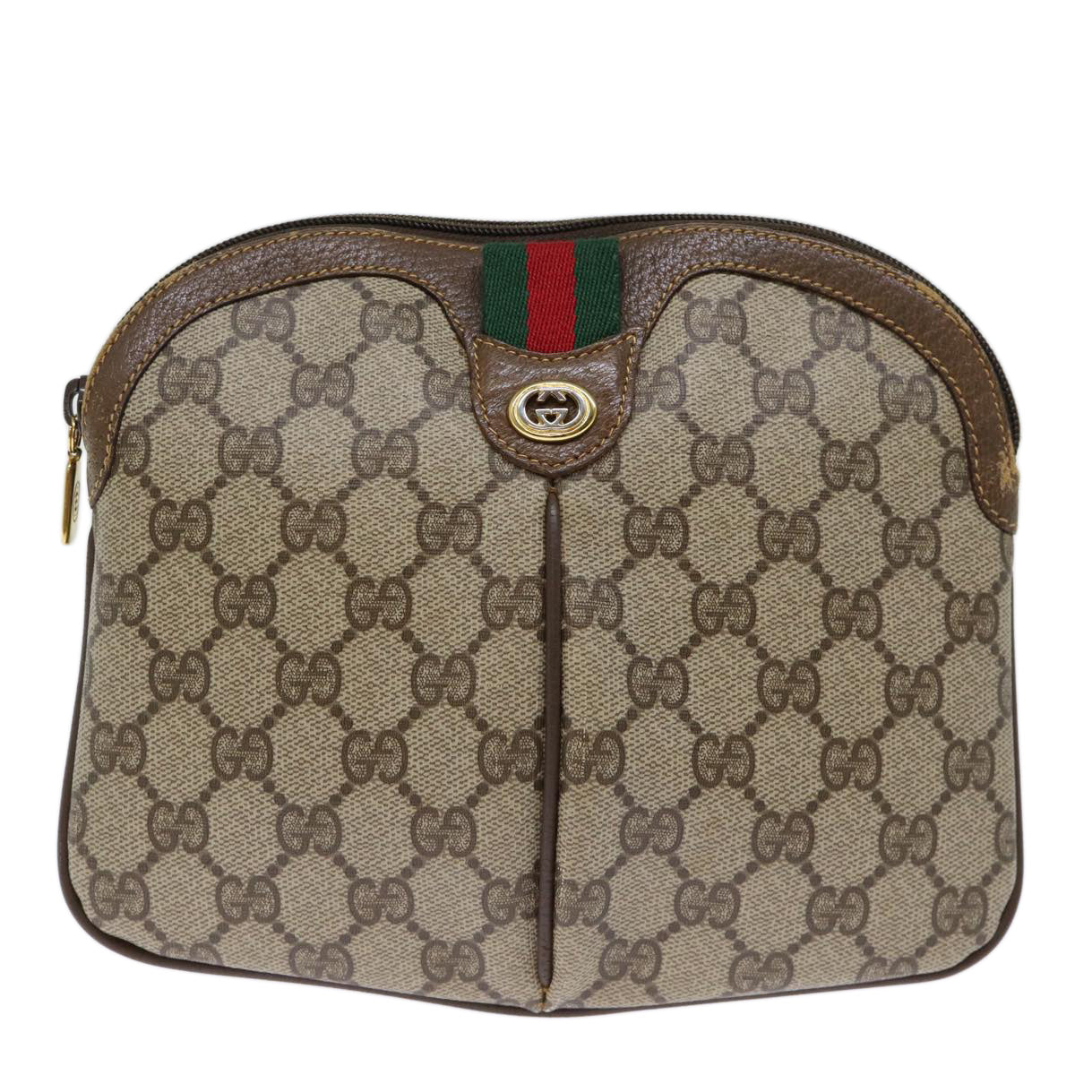 GUCCI GG Canvas Web Sherry Line Shoulder Bag PVC Beige Green Red 72786