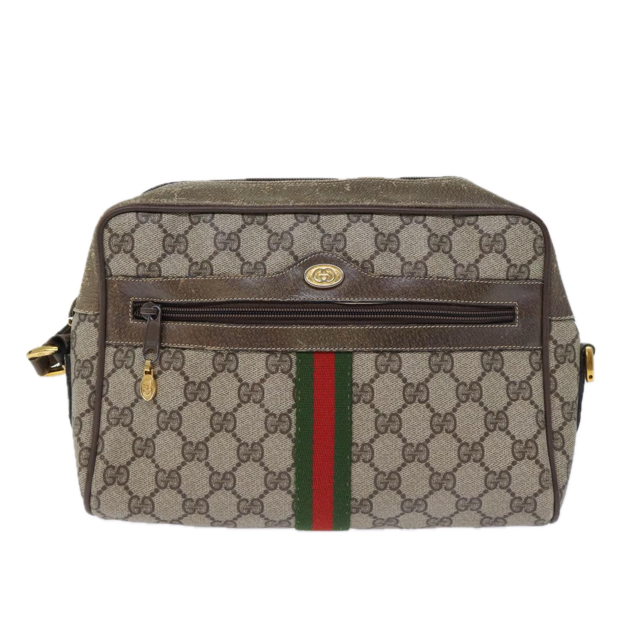 GUCCI GG Canvas Web Sherry Line Shoulder Bag PVC Beige Green Red 72787