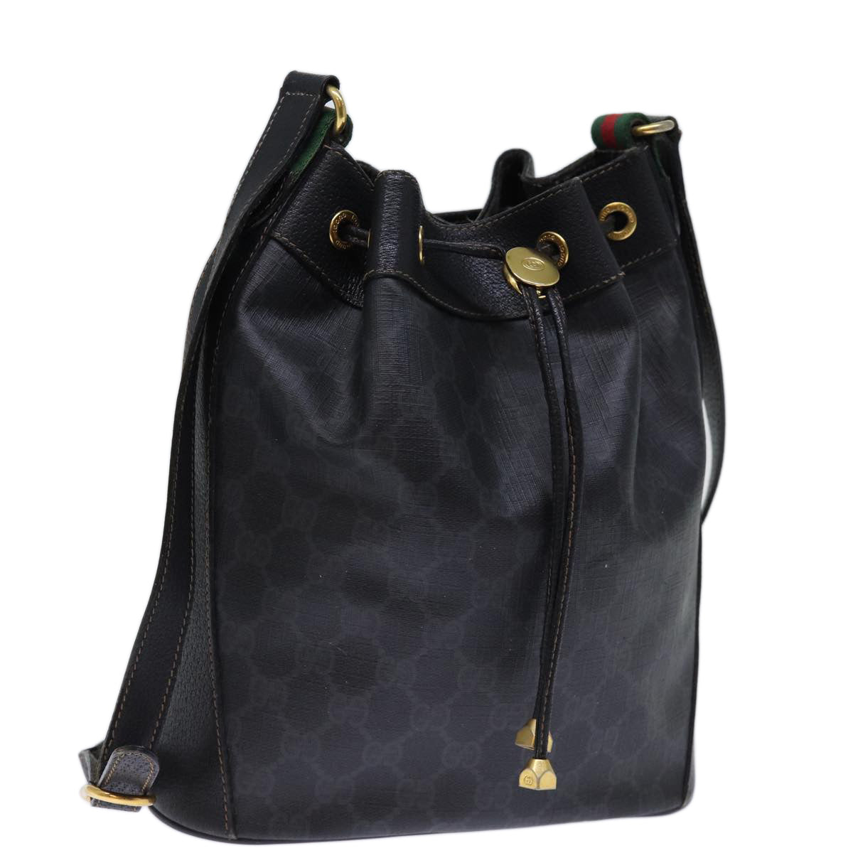 GUCCI GG Canvas Web Sherry Line Shoulder Bag PVC Black Green Red 72789