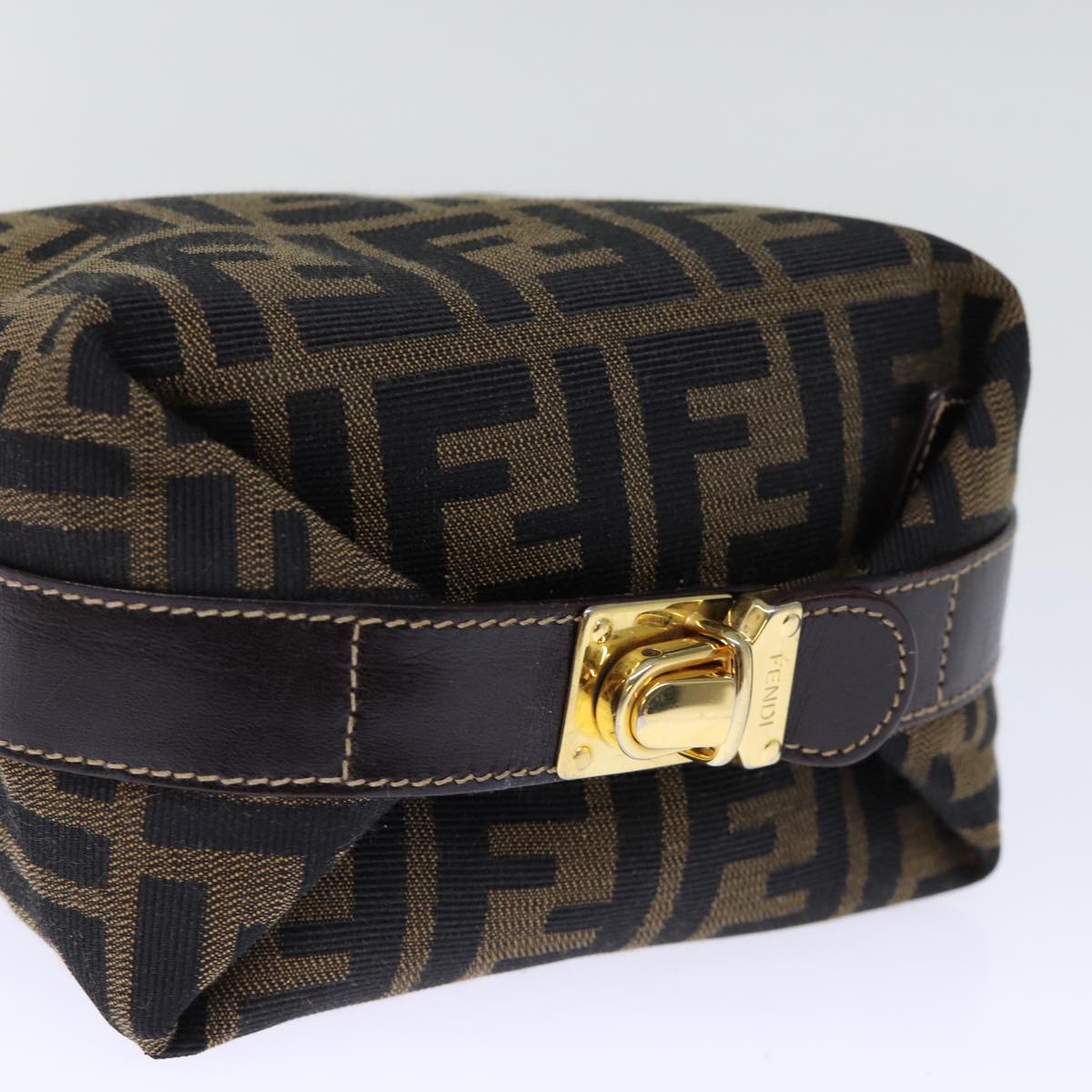 FENDI Zucca Canvas Hand Bag Brown Black 72861