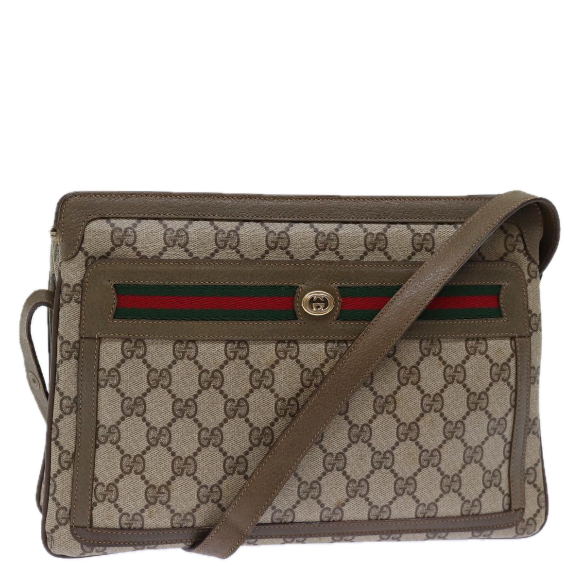 GUCCI GG Canvas Web Sherry Line Shoulder Bag PVC Beige Green Red 72965