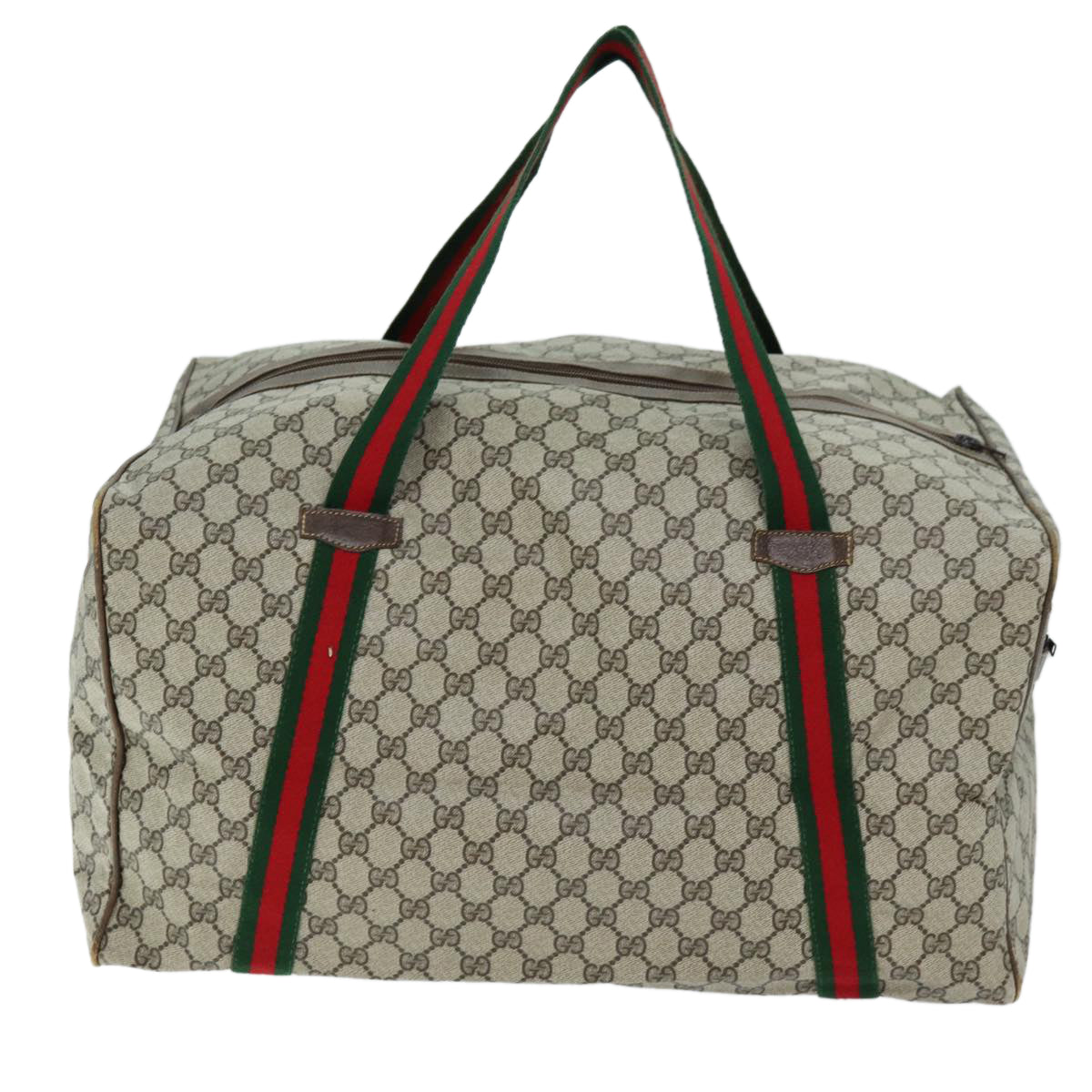GUCCI GG Canvas Web Sherry Line Boston Bag PVC Beige Green Red 72967
