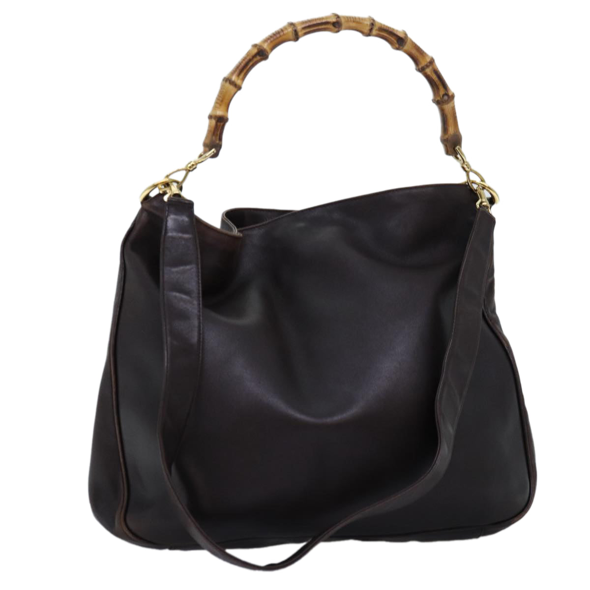 GUCCI Bamboo Shoulder Bag Leather 2way Brown 72968