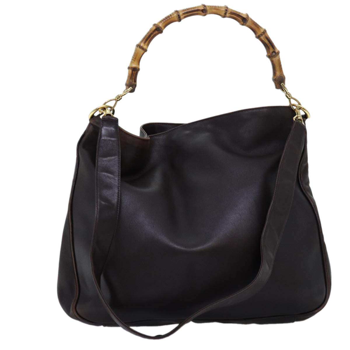 GUCCI Bamboo Shoulder Bag Leather 2way Brown 72968