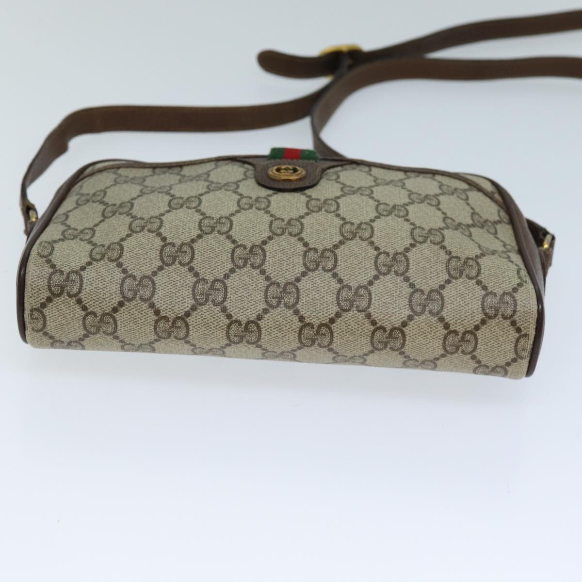 GUCCI GG Supreme Web Sherry Line Shoulder Bag Beige Green 116 02 089 73003