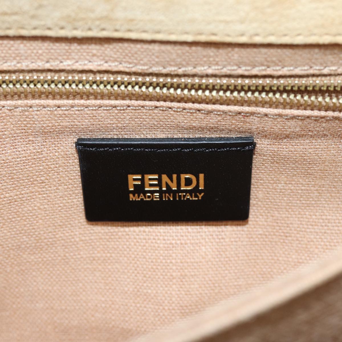 FENDI Pecan Canvas Chain Shoulder Bag Brown Black 73036
