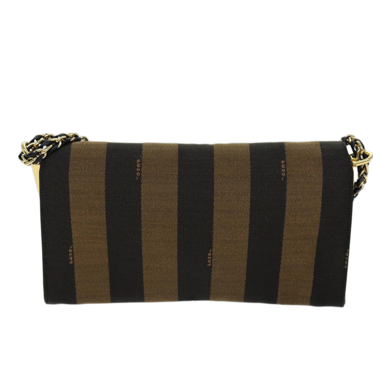 FENDI Pecan Canvas Chain Shoulder Bag Brown Black 73036