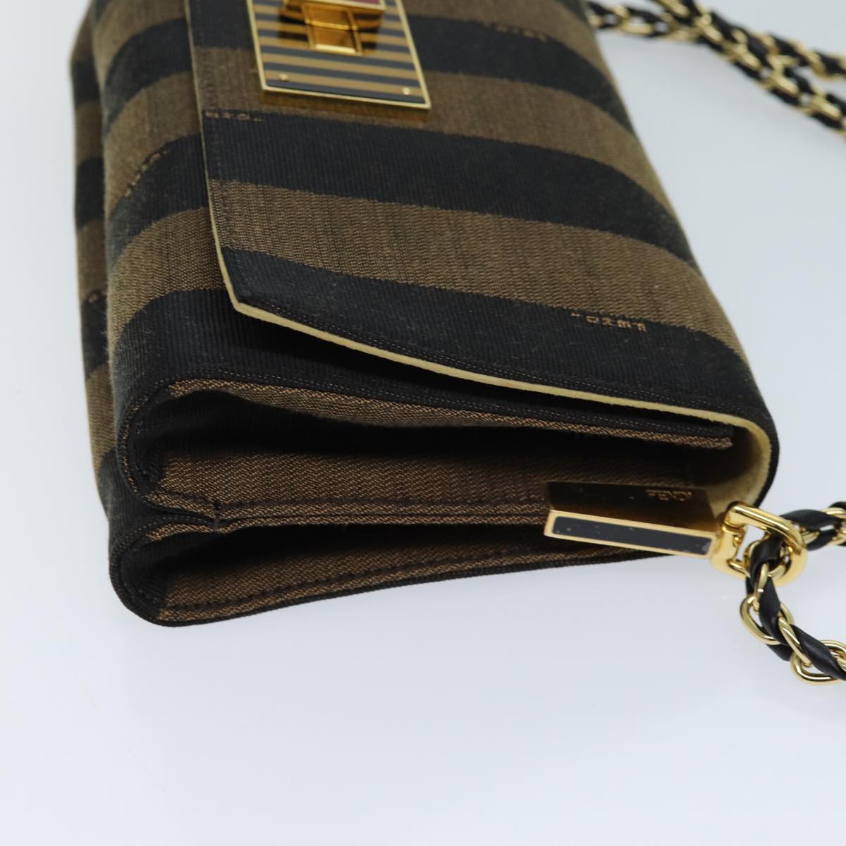 FENDI Pecan Canvas Chain Shoulder Bag Brown Black 73036