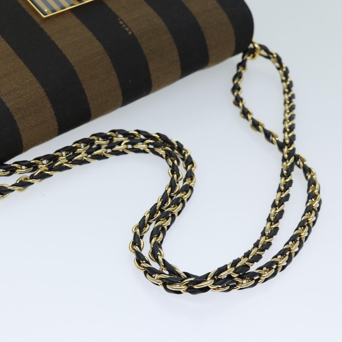 FENDI Pecan Canvas Chain Shoulder Bag Brown Black 73036
