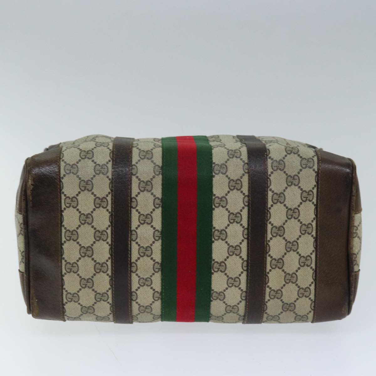 GUCCI GG Canvas Web Sherry Line Hand Bag PVC Beige Green Red 73093