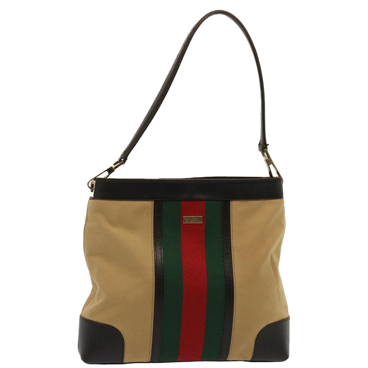 GUCCI Web Sherry Line Shoulder Bag Canvas Beige Green Red 001 4231 73115