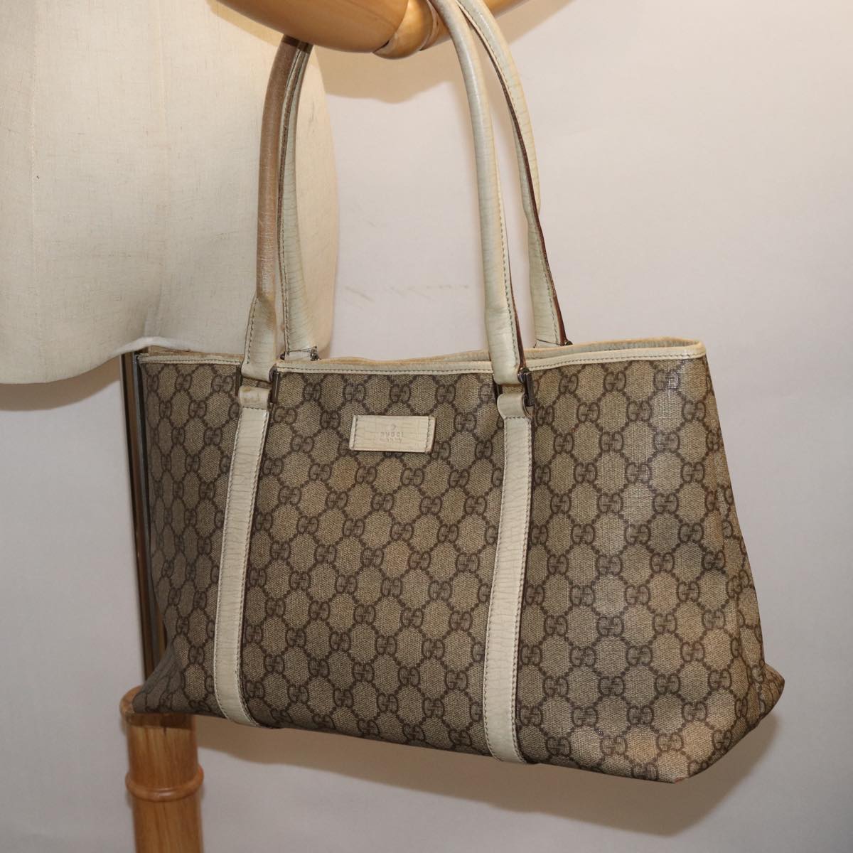 GUCCI GG Canvas Tote Bag PVC Beige 114595 73116