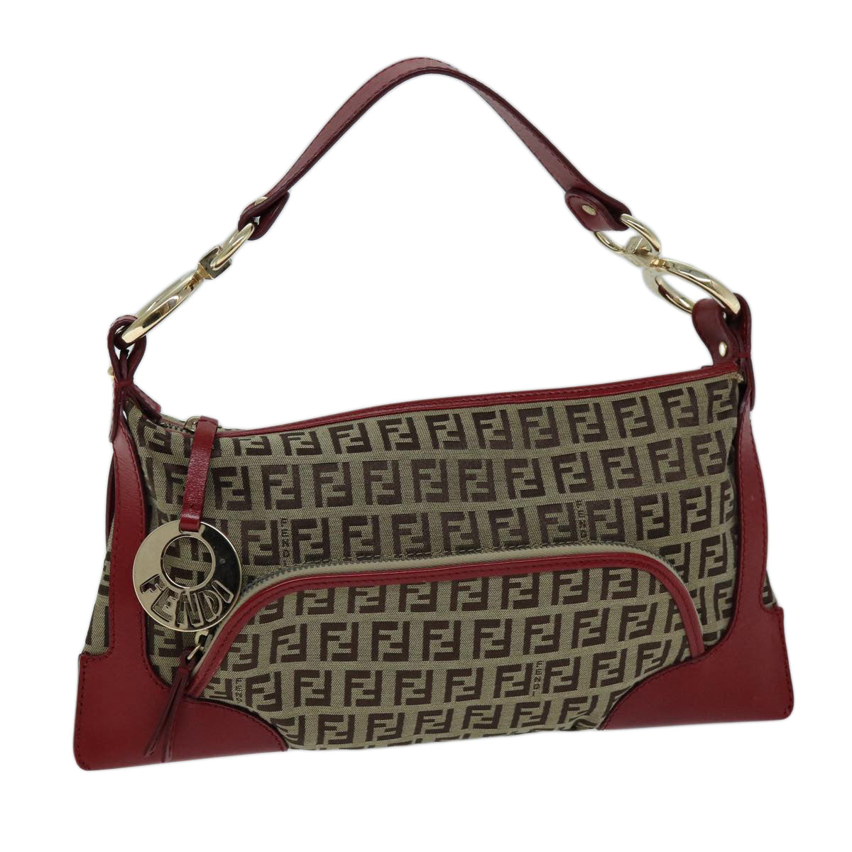 FENDI Zucchino Canvas Shoulder Bag Beige 73133
