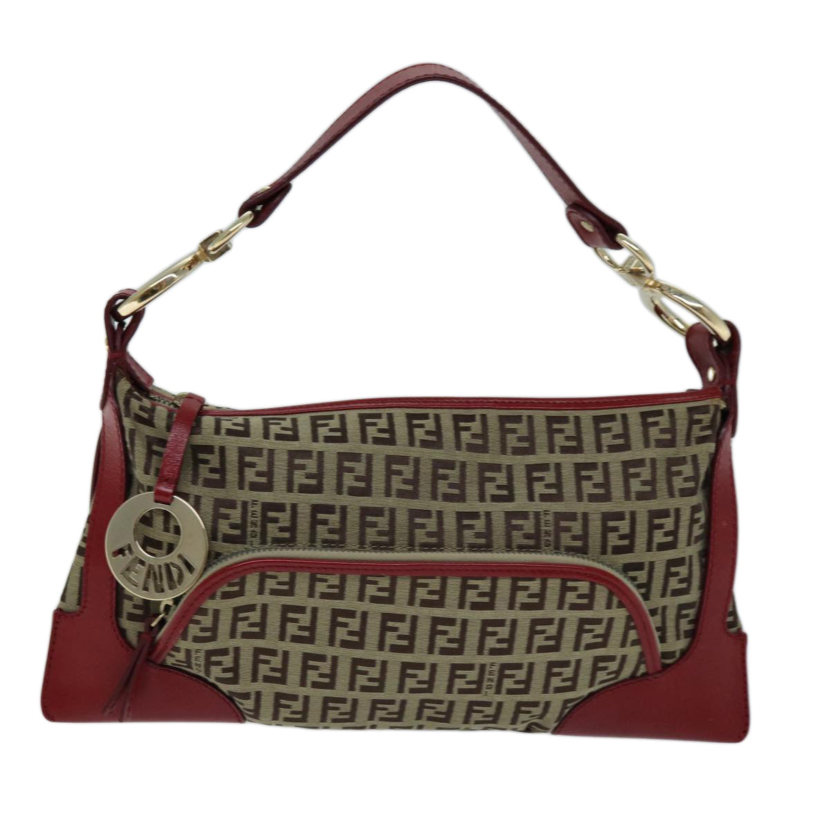 FENDI Zucchino Canvas Shoulder Bag Beige 73133