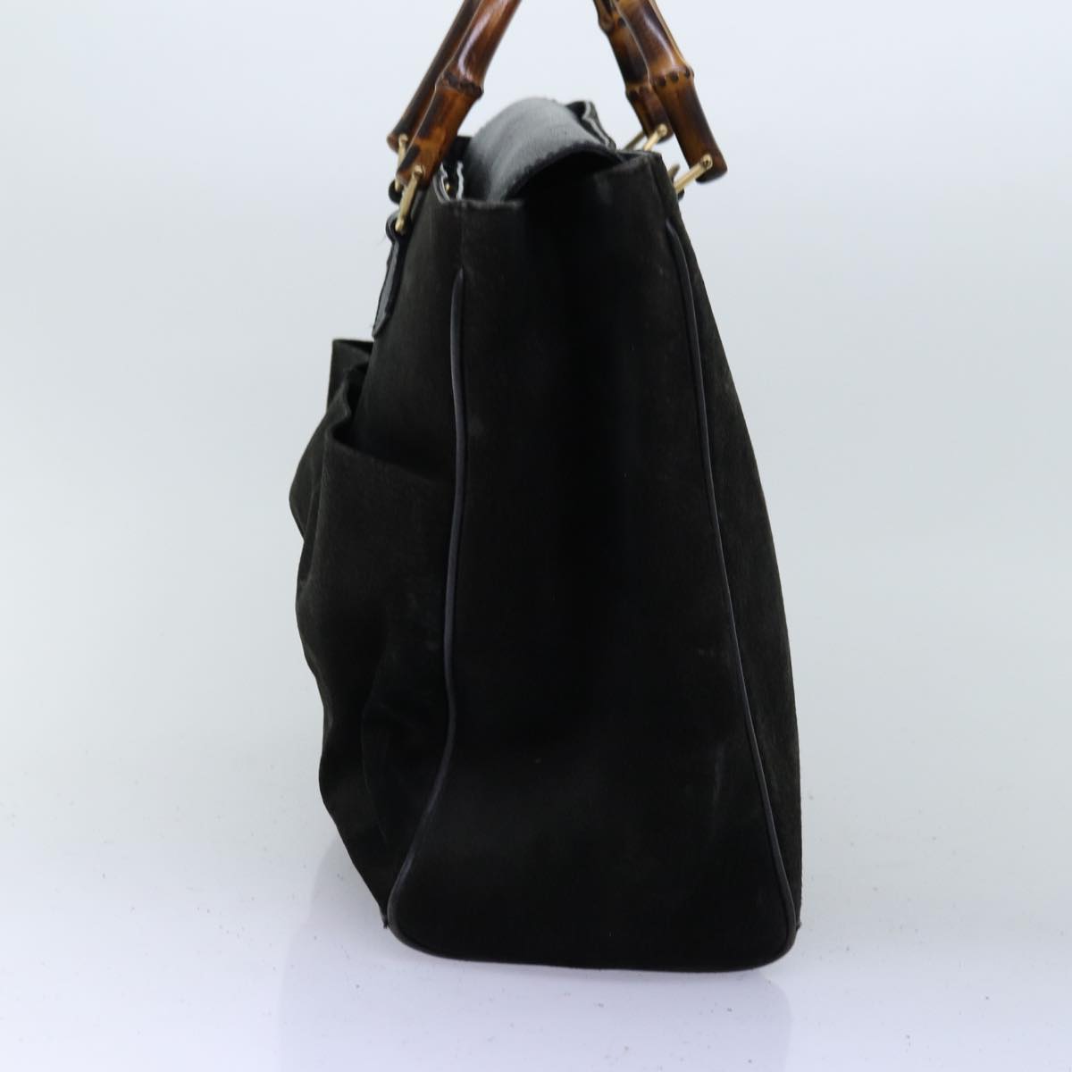 GUCCI Bamboo Hand Bag Suede 2way Black 002 123 0322 73157