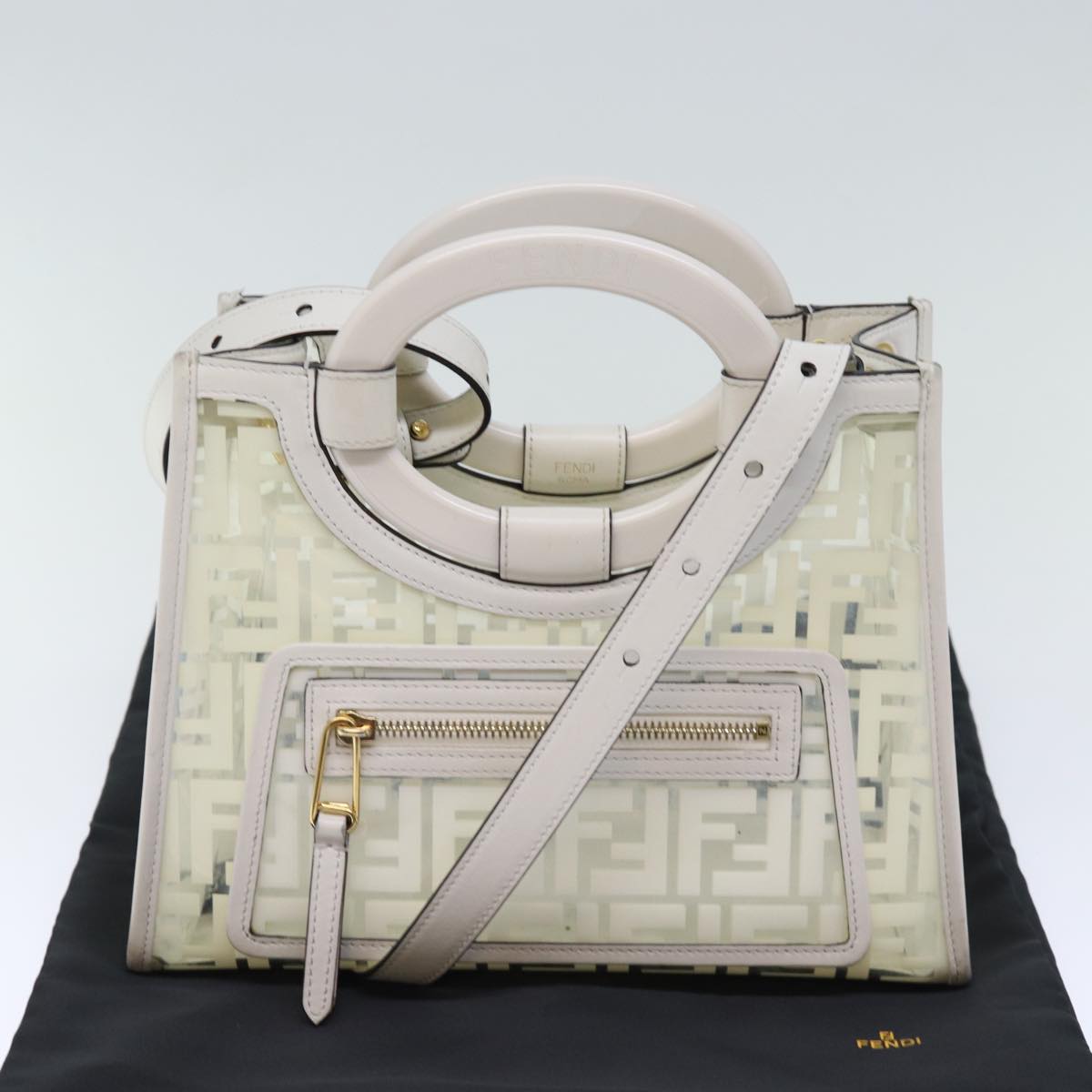 FENDI Zucca Canvas Hand Bag Vinyl 2way White 73258A
