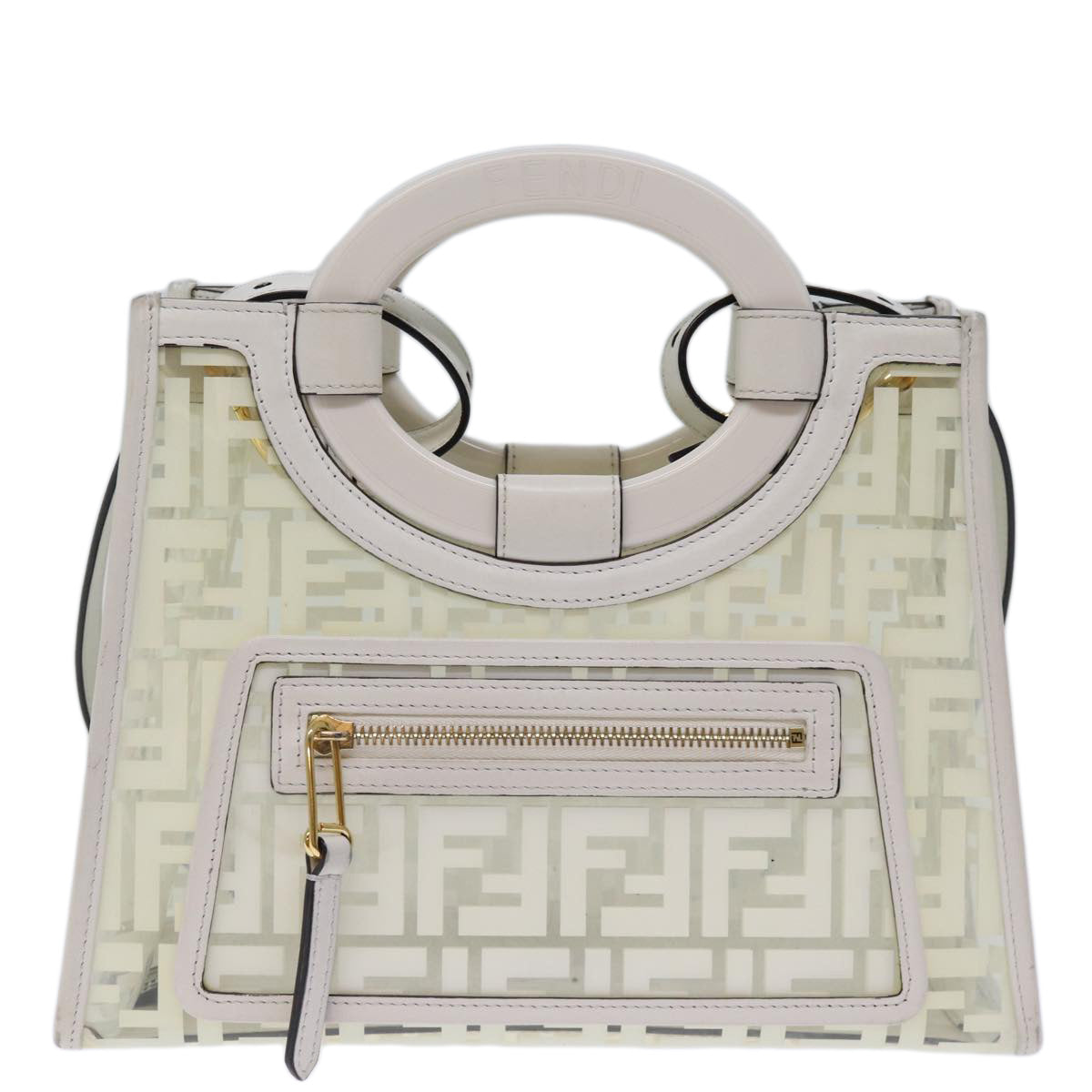FENDI Zucca Canvas Hand Bag Vinyl 2way White 73258A