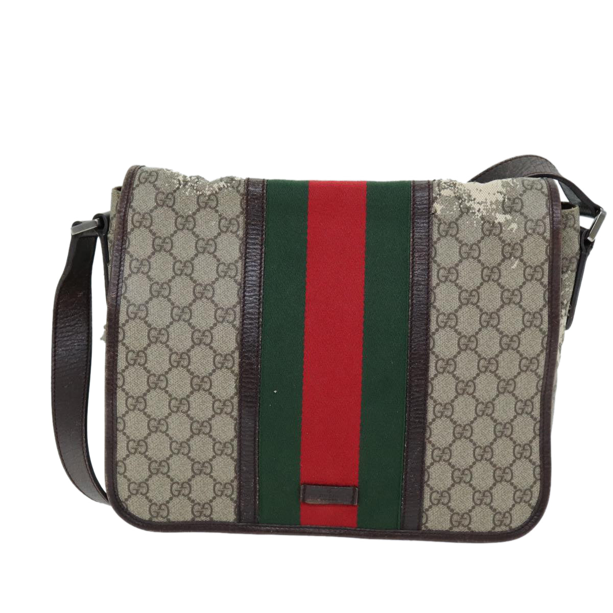GUCCI GG Supreme Web Sherry Line Shoulder Bag PVC Beige Red 145844 73376