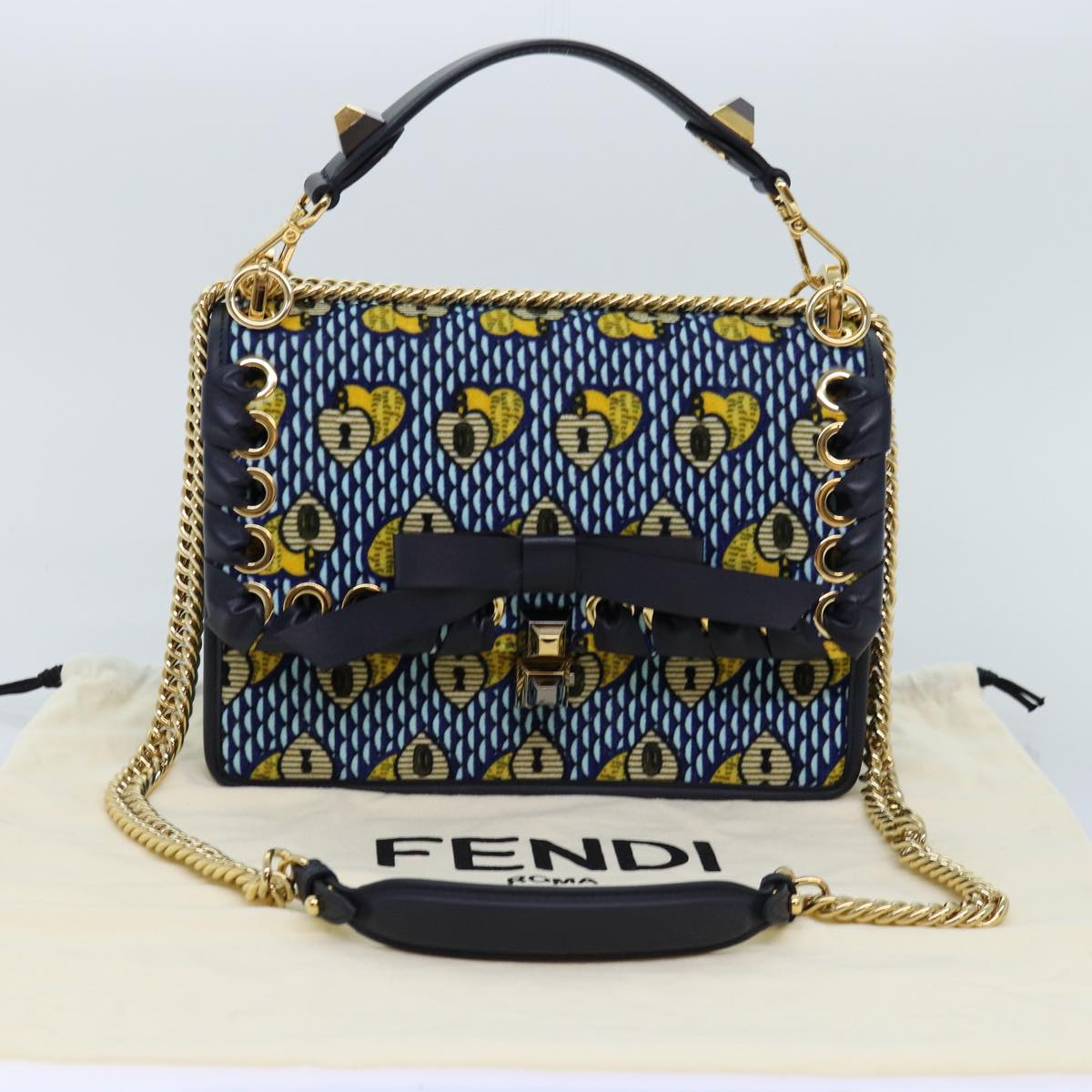 FENDI Canai Chain Shoulder Bag Suede 2way Blue 73399A