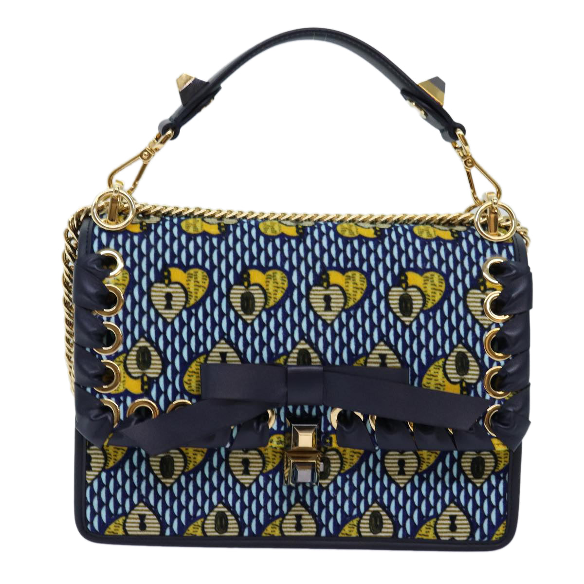 FENDI Canai Chain Shoulder Bag Suede 2way Blue 73399A