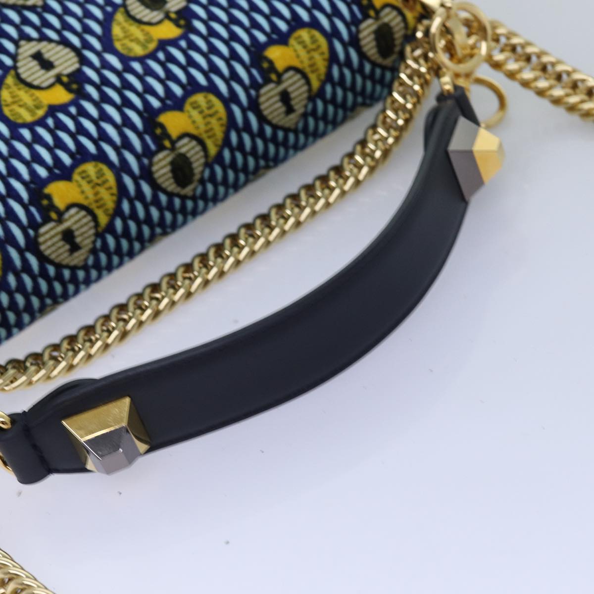 FENDI Canai Chain Shoulder Bag Suede 2way Blue 73399A