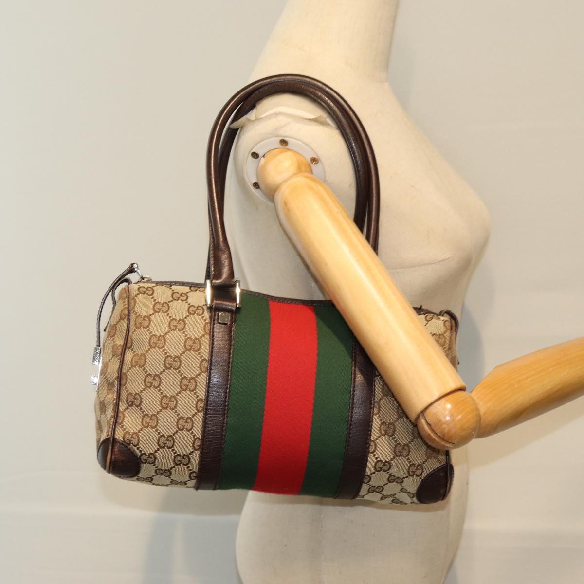 GUCCI GG Canvas Web Sherry Line Hand Bag Beige Red Green 30458 73608