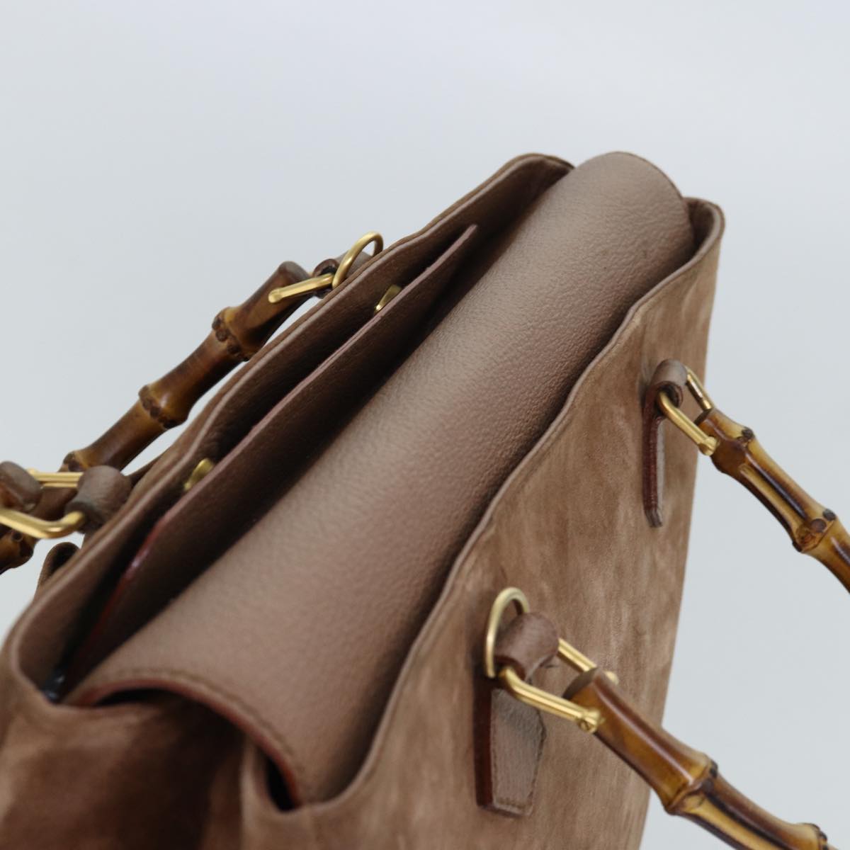 GUCCI Bamboo Hand Bag Suede 2way Brown 002 123 0322 73613