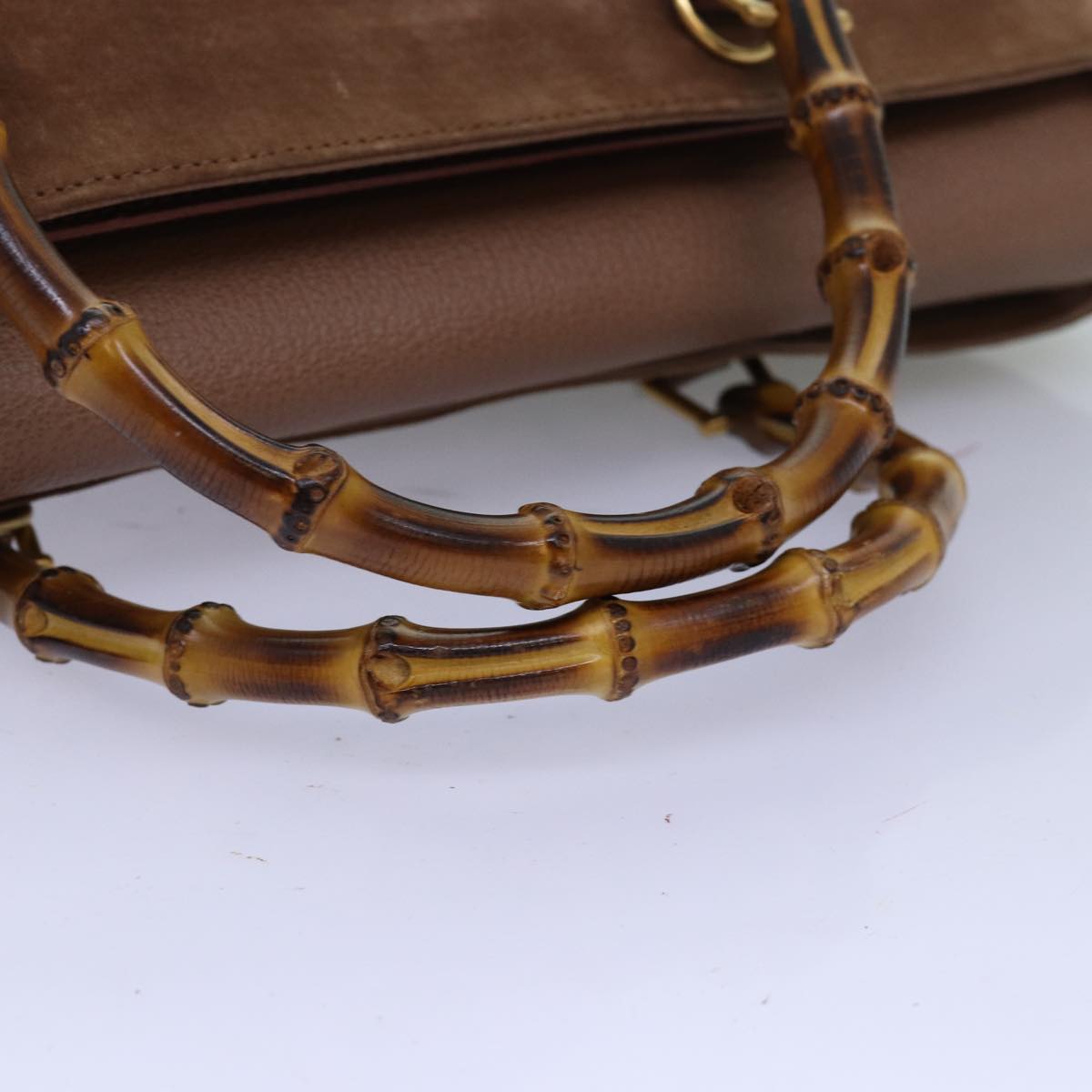 GUCCI Bamboo Hand Bag Suede 2way Brown 002 123 0322 73613