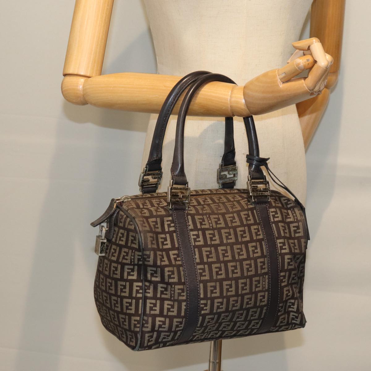 FENDI Zucchino Canvas Hand Bag Brown 73861