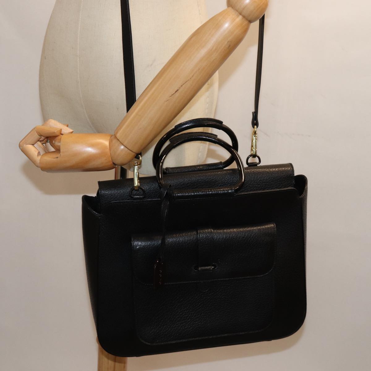 GUCCI Hand Bag Leather 2way Black 000 2058 0307 6 73864