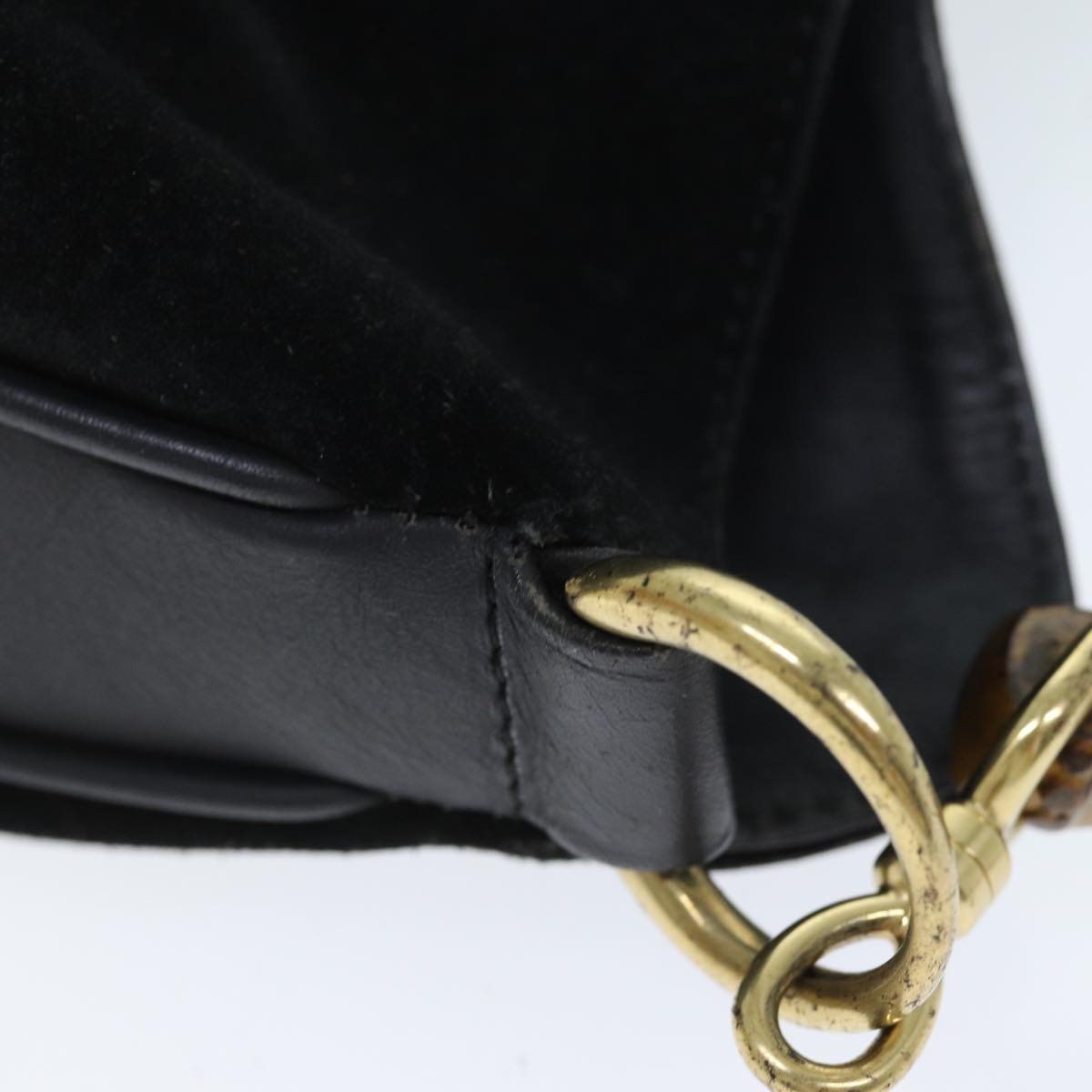 GUCCI Bamboo Shoulder Bag Suede Black 001 1014 1638 73912