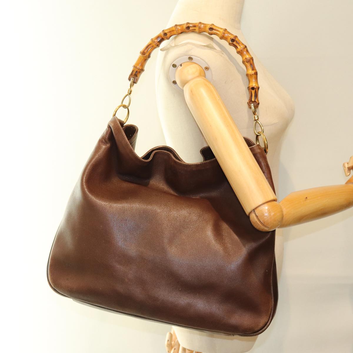 GUCCI Bamboo Shoulder Bag Leather Brown 73913