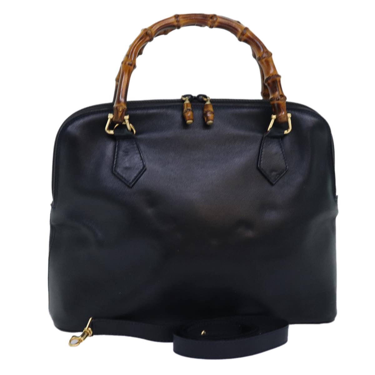 GUCCI Bamboo Hand Bag Leather 2way Navy 000 406 0289 73988