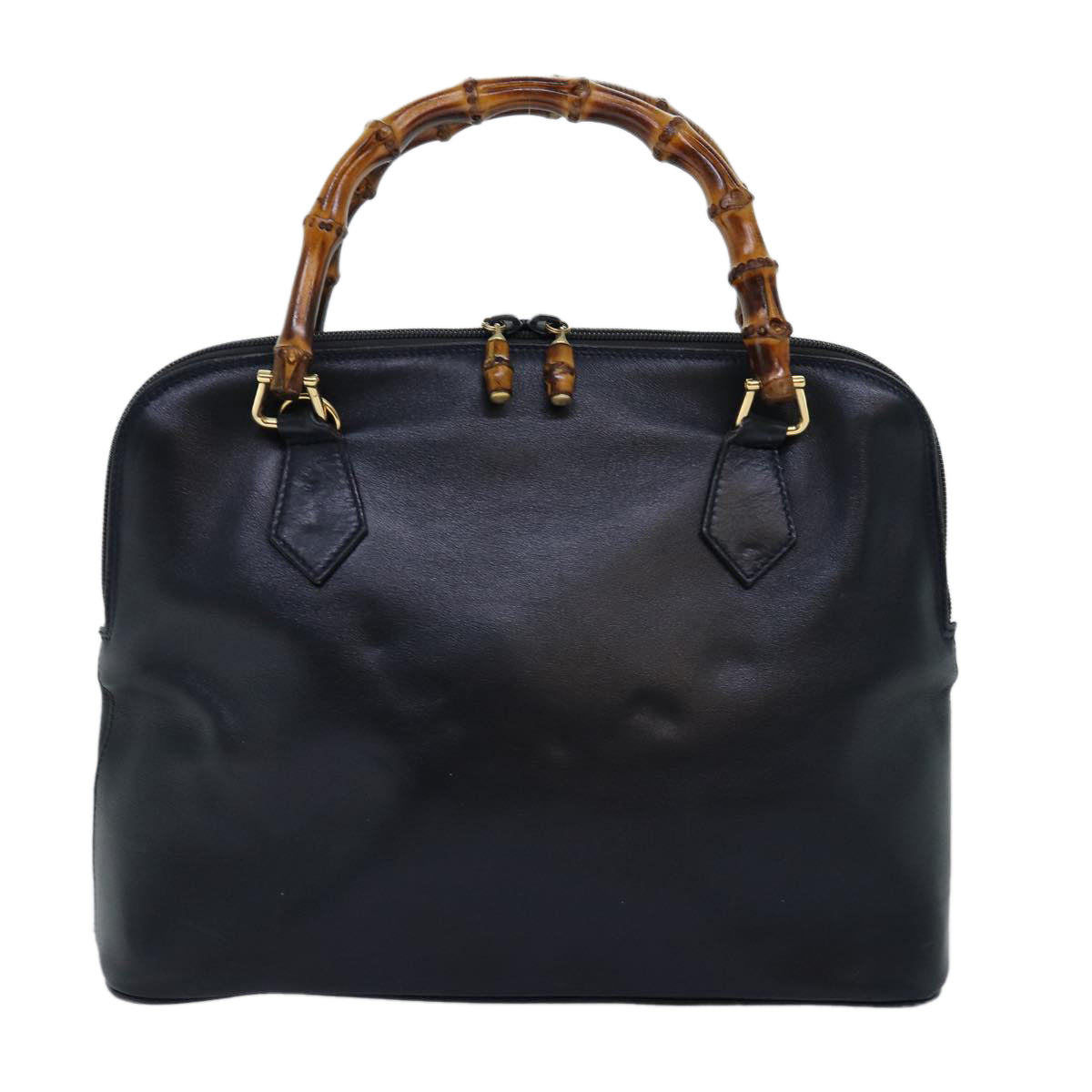 GUCCI Bamboo Hand Bag Leather 2way Navy 000 406 0289 73988