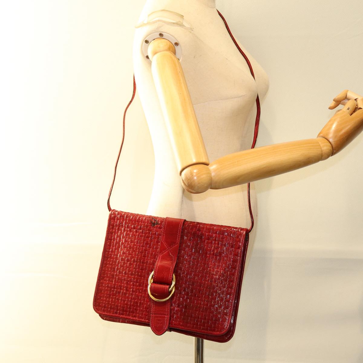 FENDI Shoulder Bag Leather Red 74127