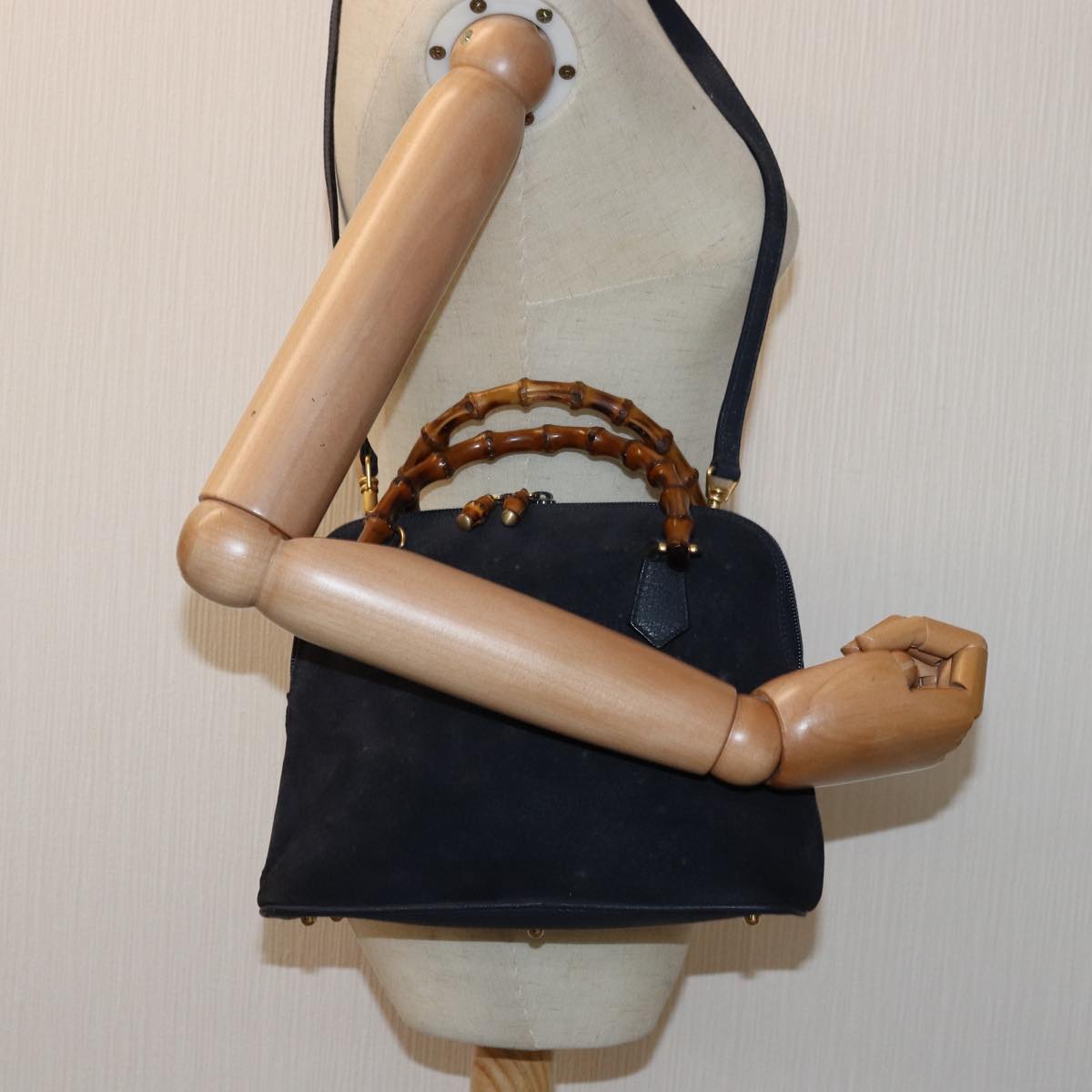 GUCCI Bamboo Hand Bag Suede 2way Navy 000 1274 0290 74230