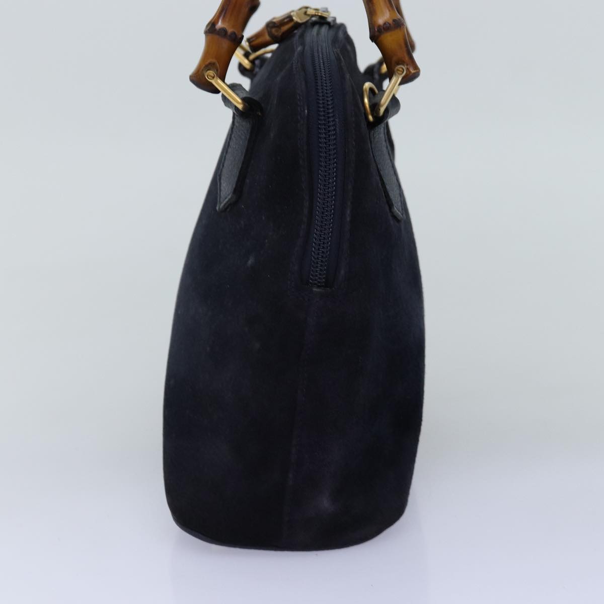 GUCCI Bamboo Hand Bag Suede 2way Navy 000 1274 0290 74230