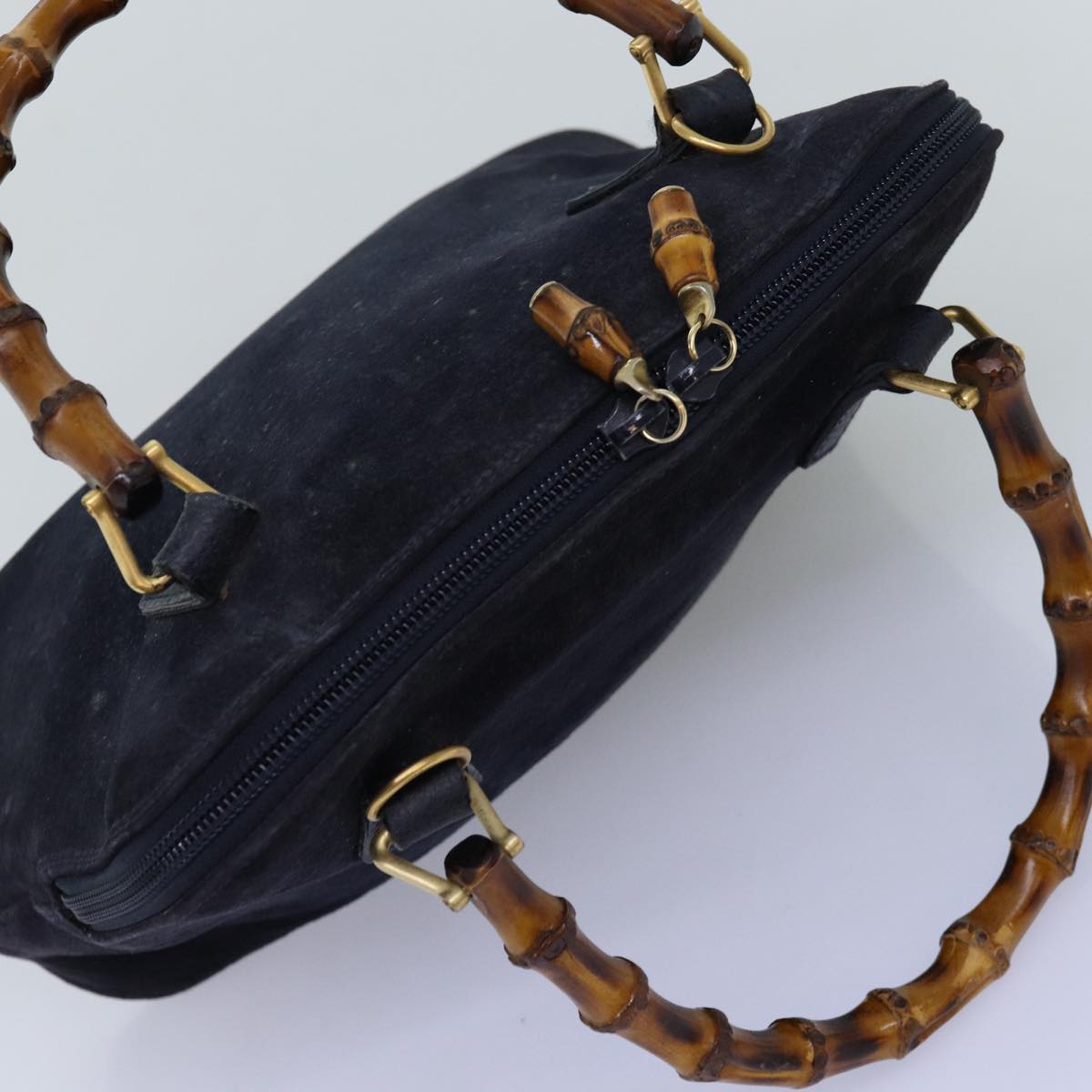 GUCCI Bamboo Hand Bag Suede 2way Navy 000 1274 0290 74230