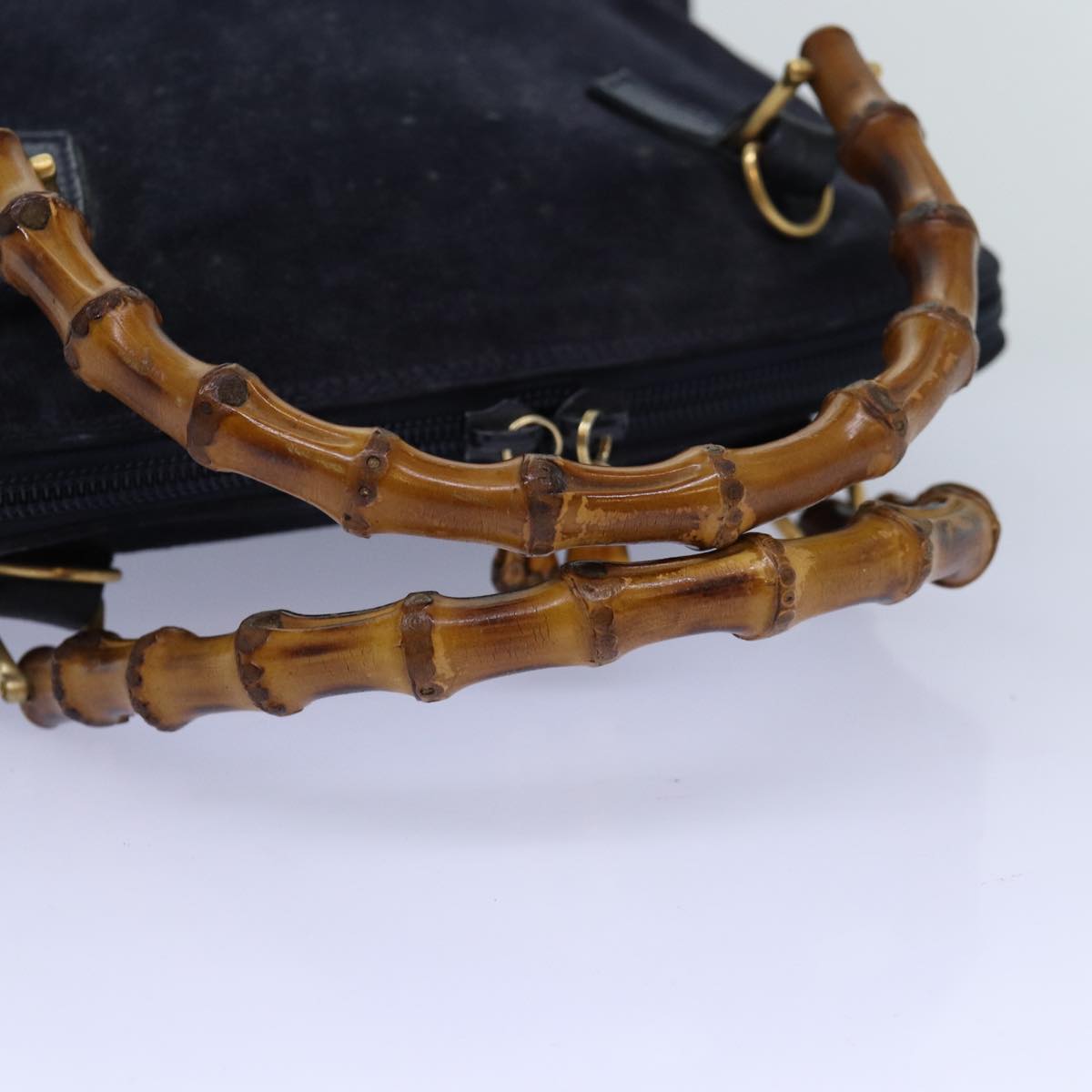GUCCI Bamboo Hand Bag Suede 2way Navy 000 1274 0290 74230