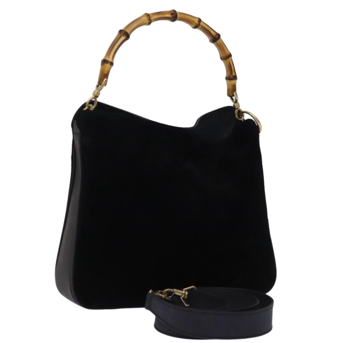 GUCCI Bamboo Shoulder Bag Suede 2way Black 001 1998 1638 74235