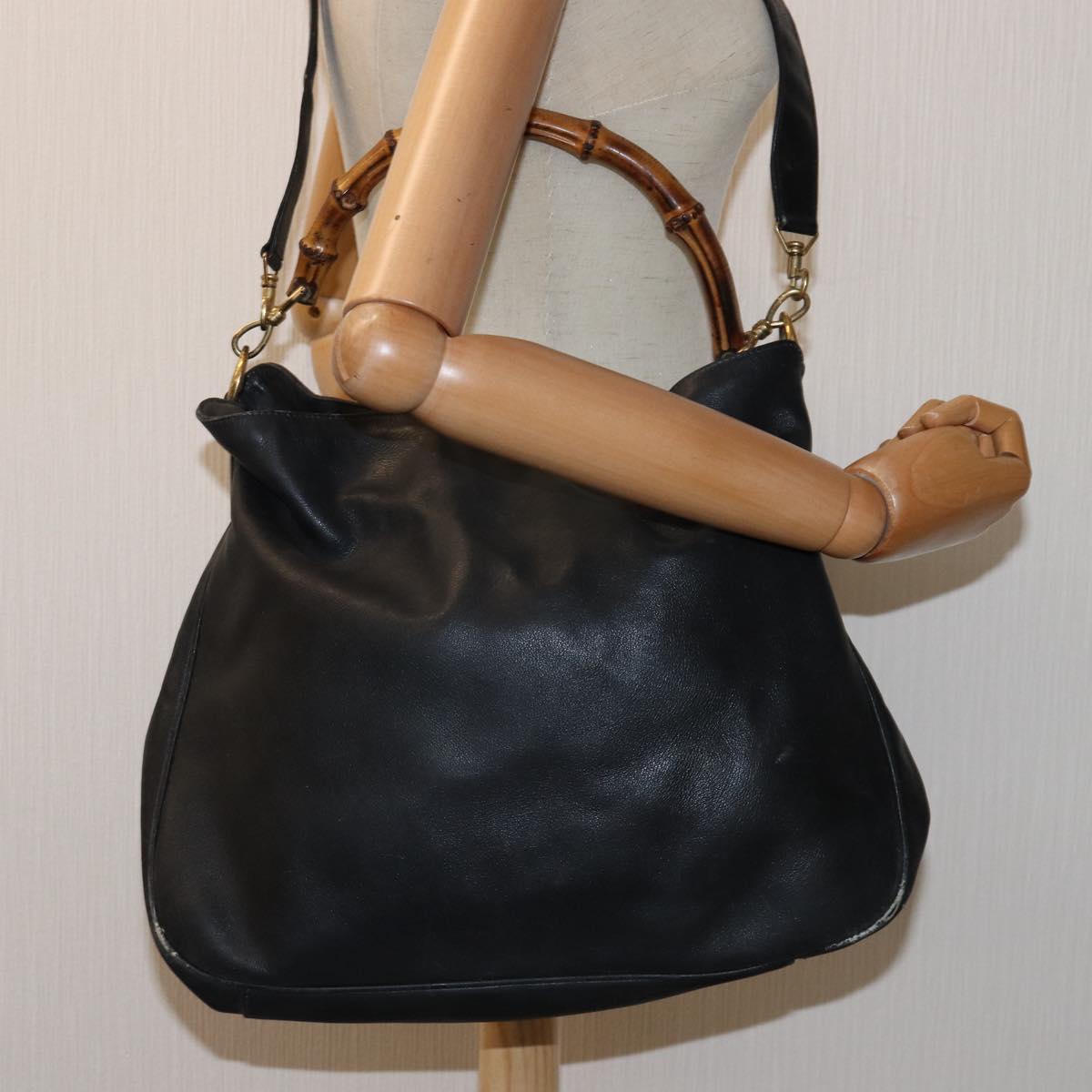 GUCCI Bamboo Shoulder Bag Leather 2way Black 001 123 1577 74262