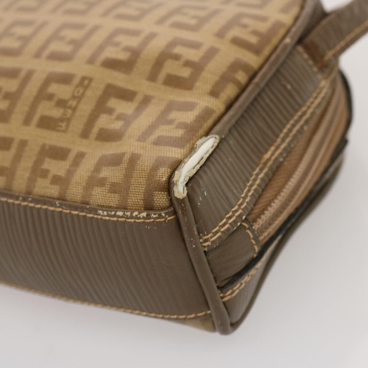 FENDI Zucchino Canvas Shoulder Bag Brown 74424