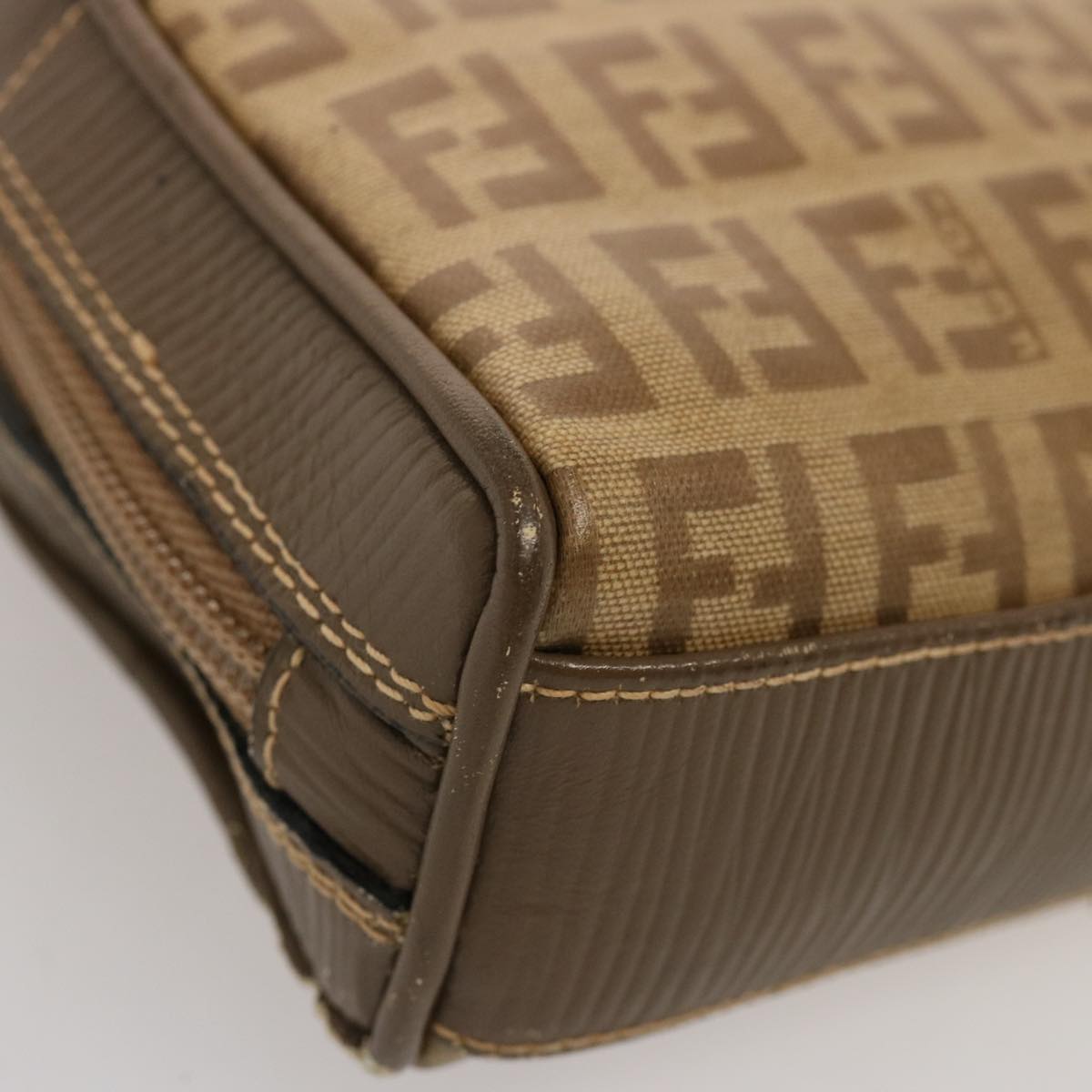 FENDI Zucchino Canvas Shoulder Bag Brown 74424