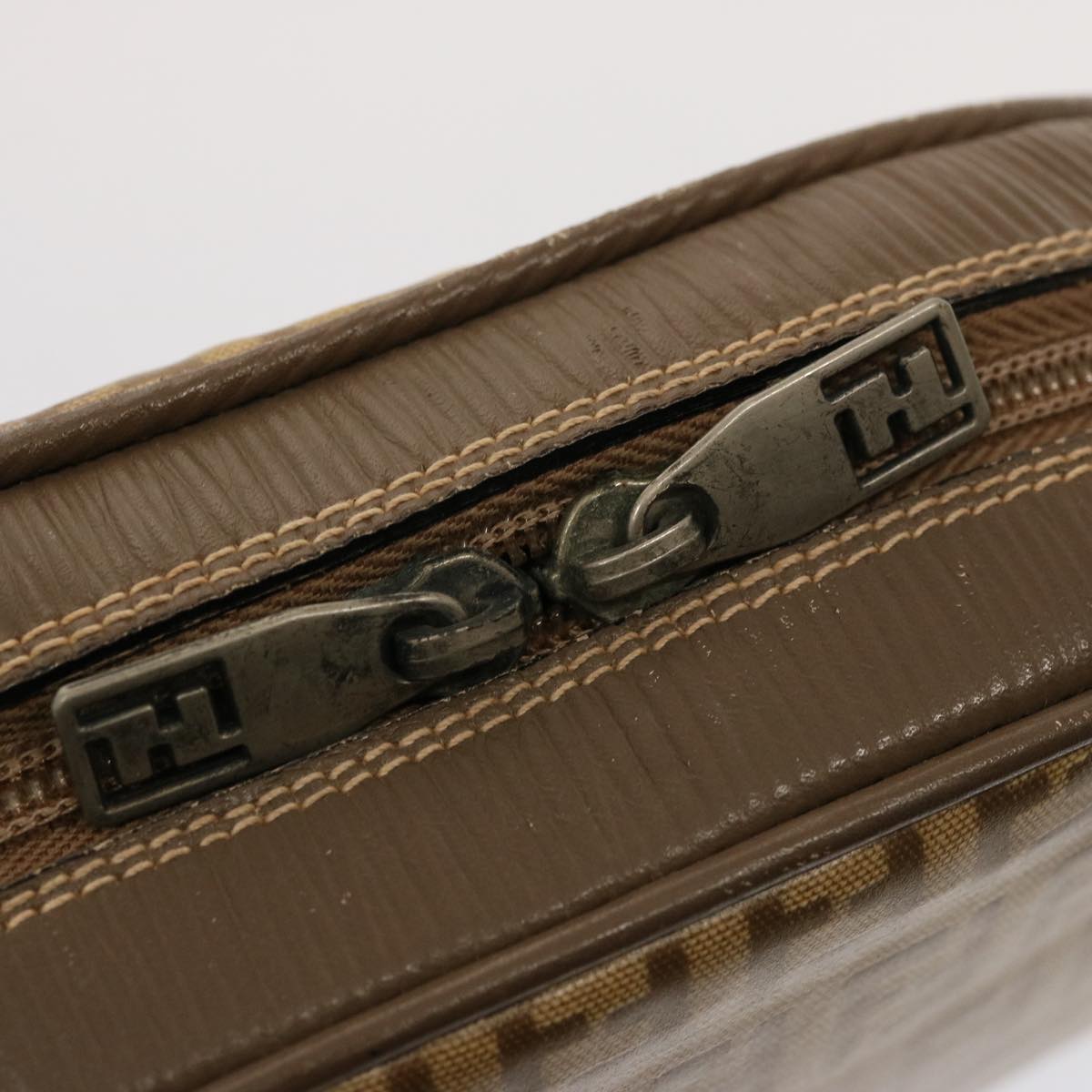 FENDI Zucchino Canvas Shoulder Bag Brown 74424