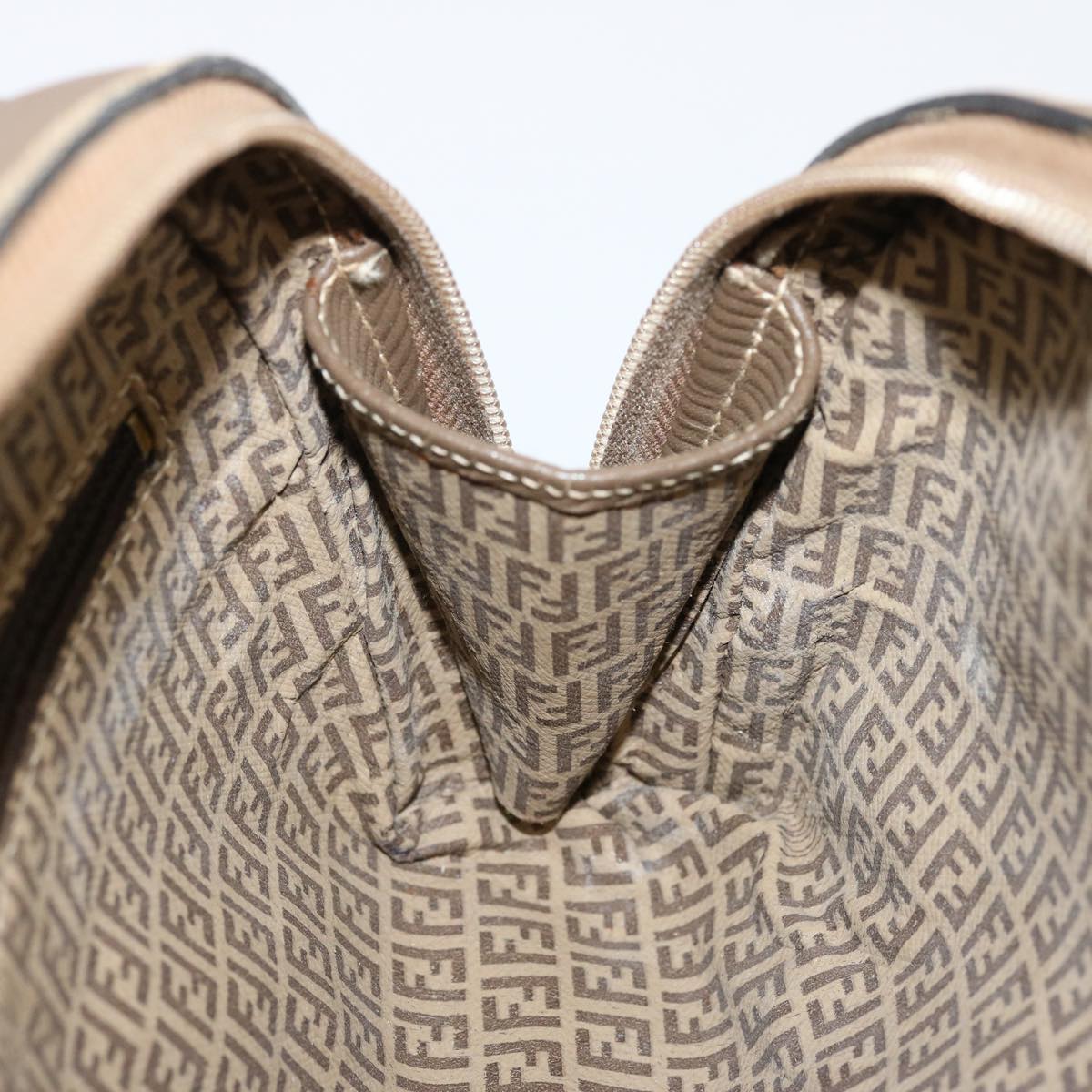 FENDI Zucchino Canvas Shoulder Bag Brown 74424