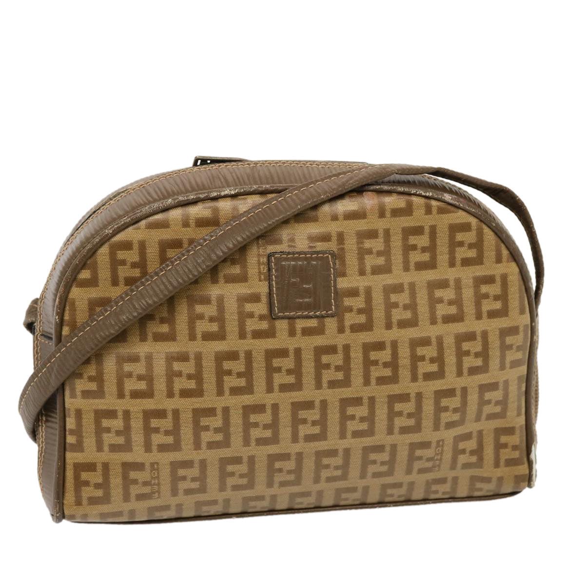 FENDI Zucchino Canvas Shoulder Bag Brown 74424